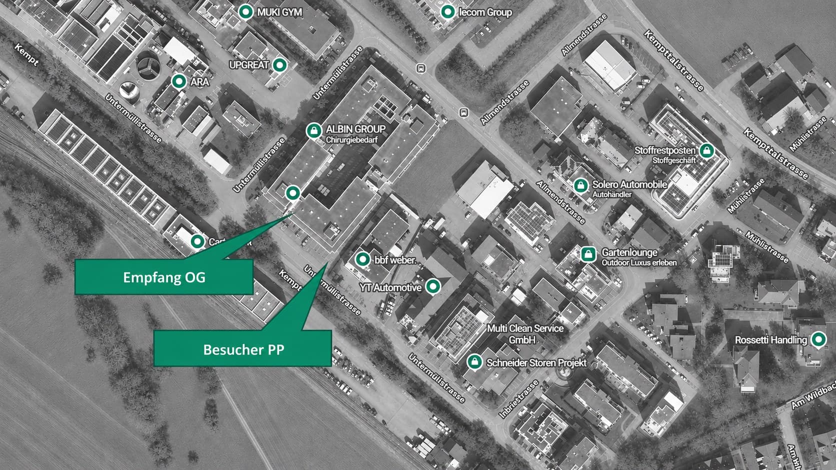 Site map and directions to Alphatronic AG with reception and visitor parking