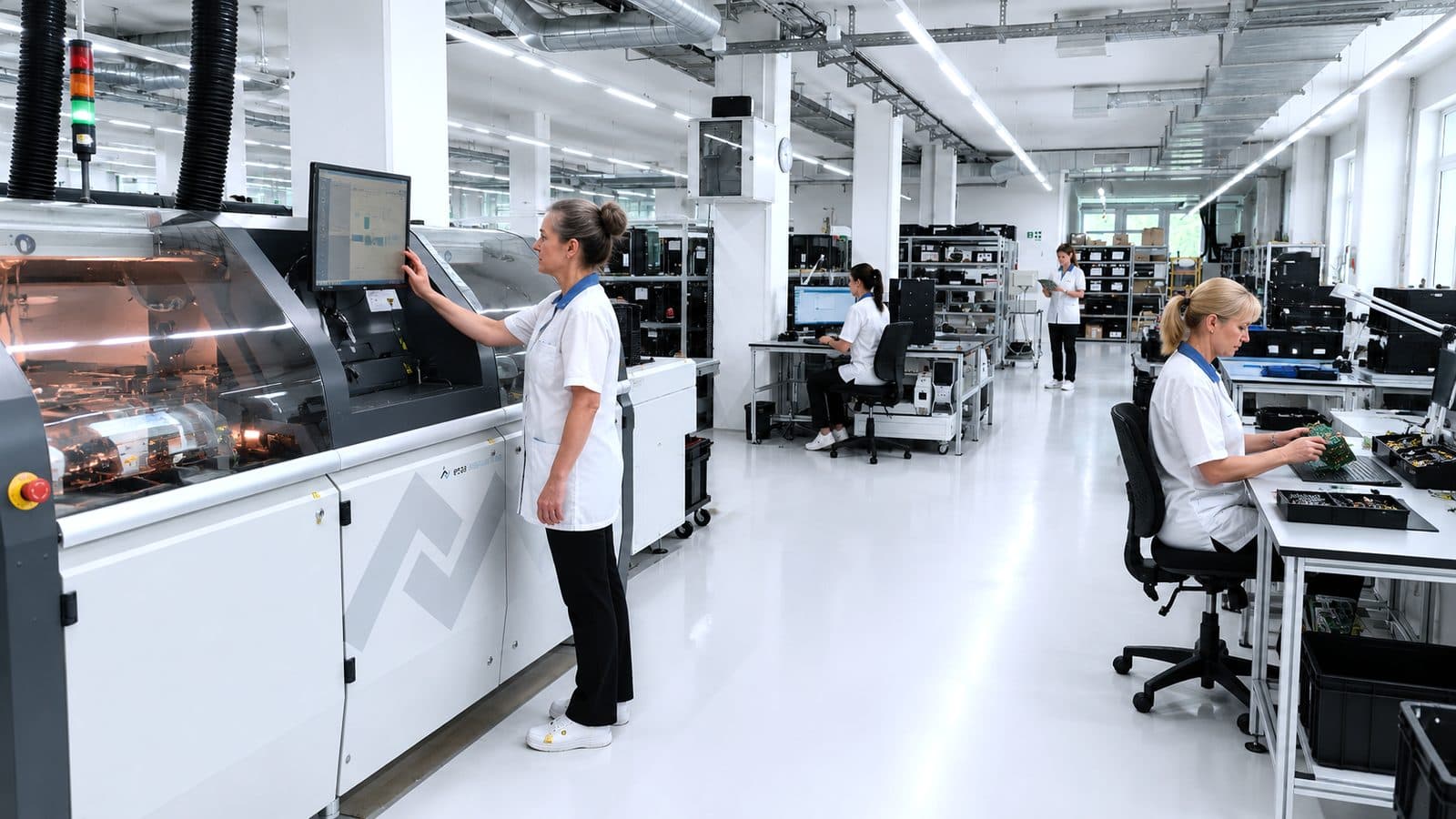 Bestückte Leiterplatten in der THT-Fertigung bei Alphatronic AG